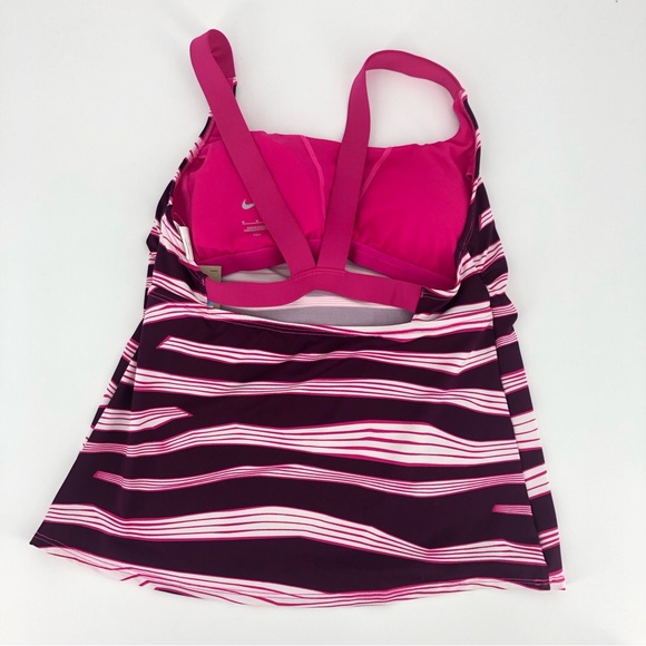 NWT Nike Swin Tankini Top Pink White Striped Padded Shelf Bra Size Medium - Picture 3 of 5